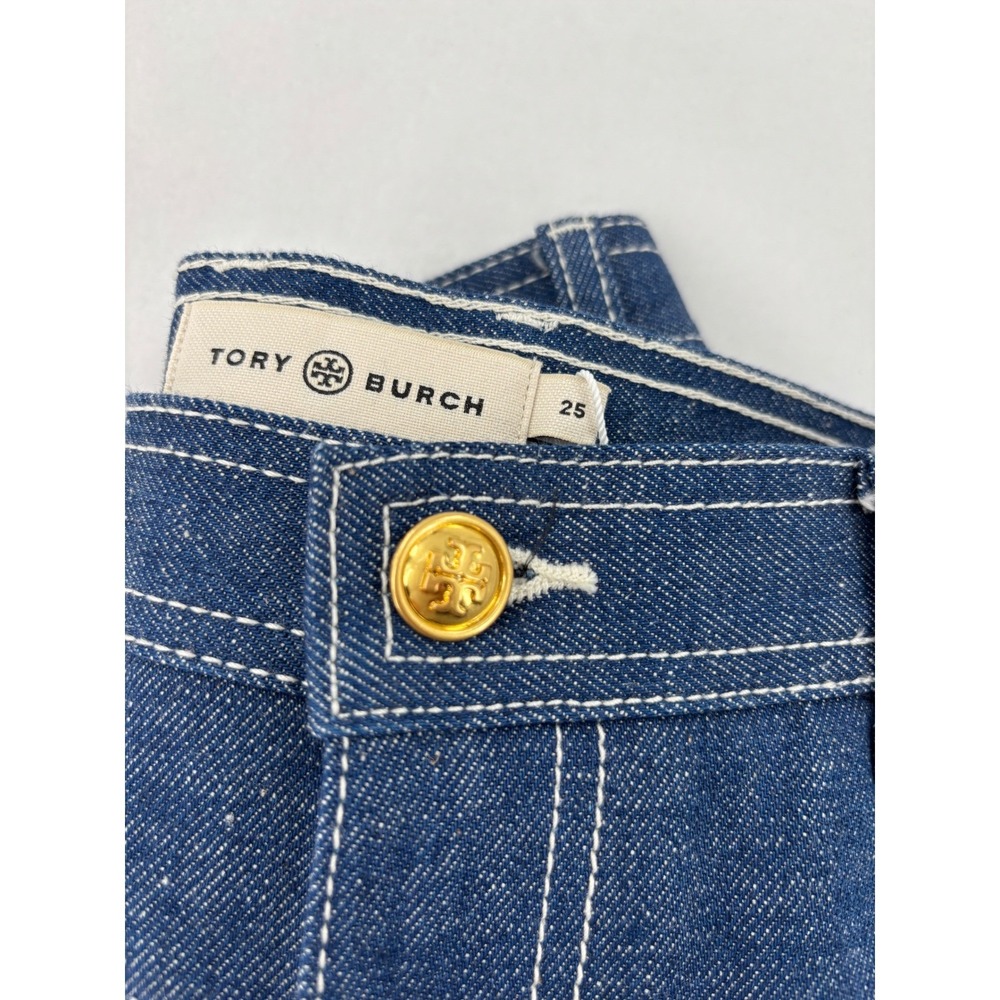 Tory Burch Cropped Denim Jeans Womens 25 Blue Contrast Stitch High Rise 88869 - Picture 6 of 14
